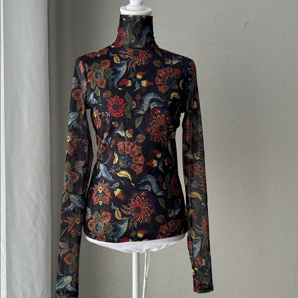 cinq à sept floral mesh mock neck long sleeve top size small - Picture 3 of 12